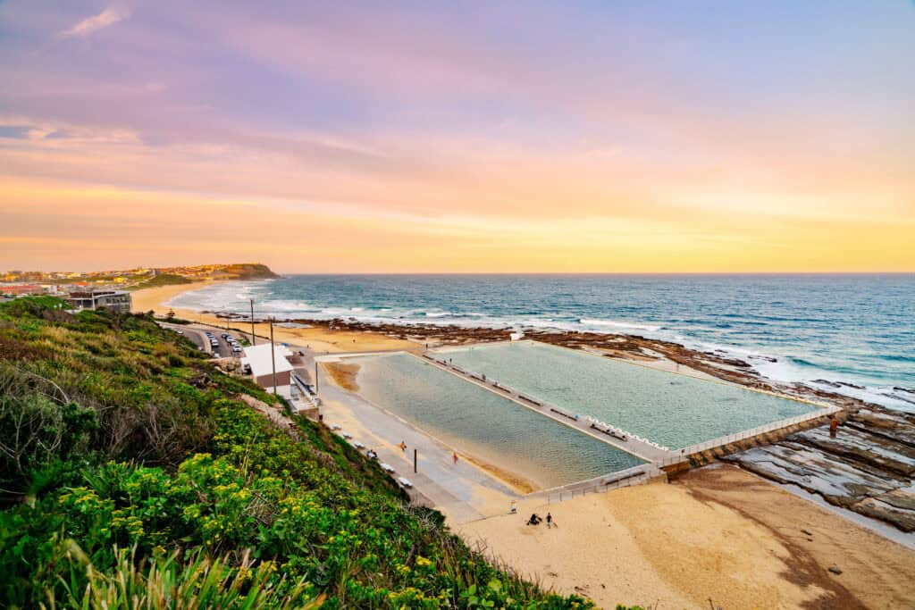 Sunset at Merewether Beach overlooking the Merewether ocean baths