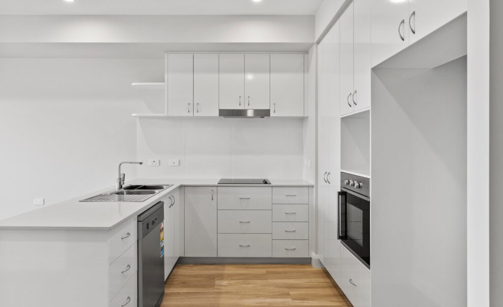 Fresh new white kitchen in a Jesmond retirement apartment