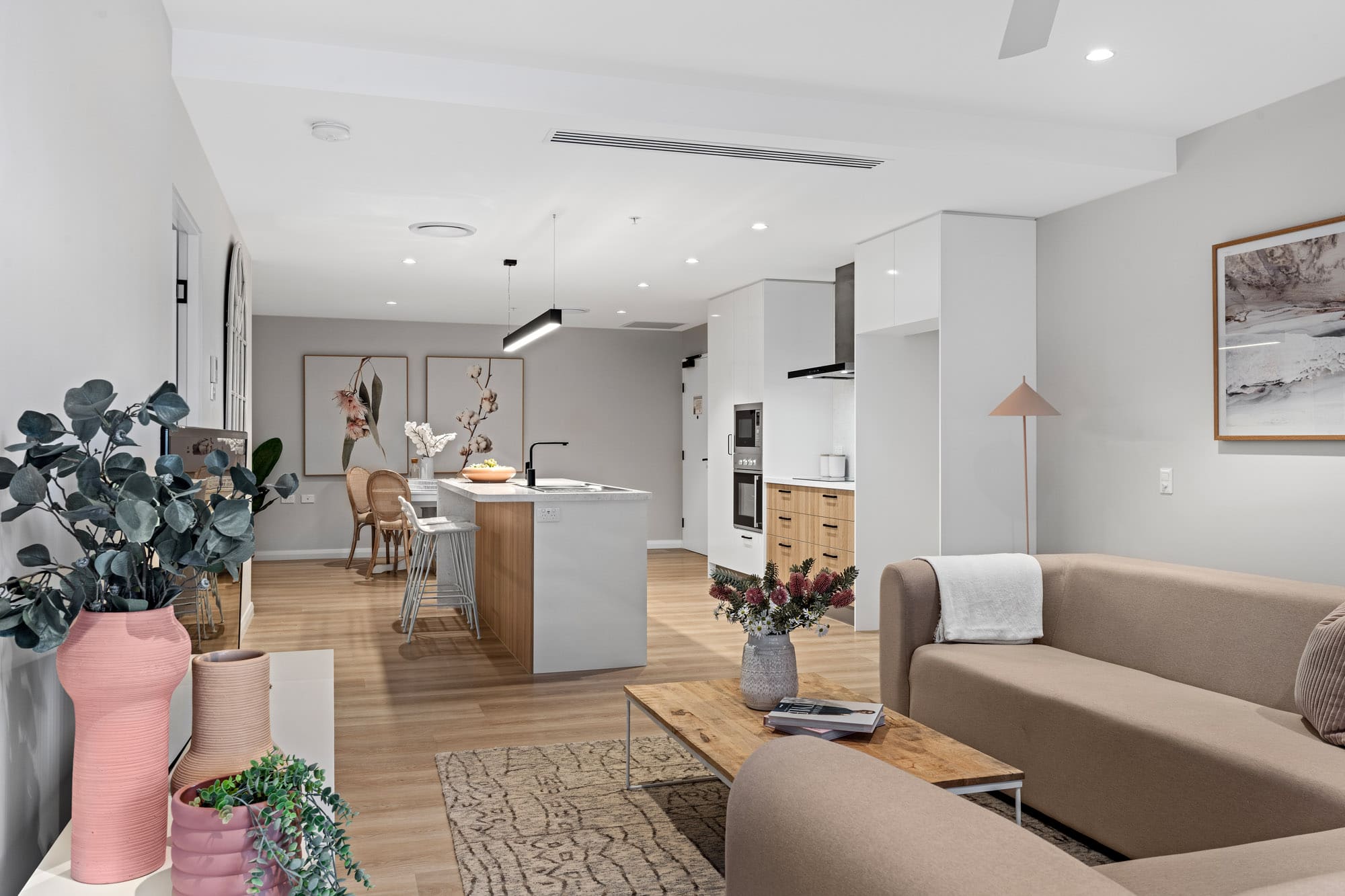 Open plan kitchen and living area in one of our Broadmeadow retirement village homes