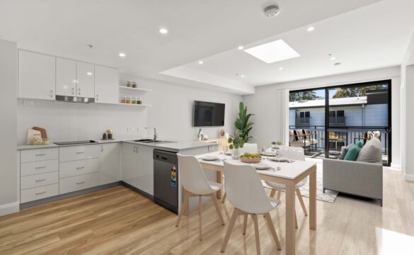 Open plan kitchen and living in a Oak Tree Jesmond Apartment Type D