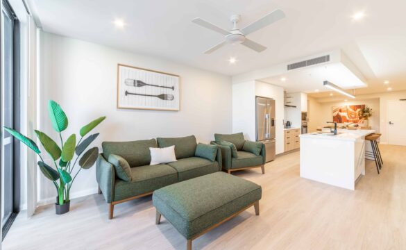 Open plan kitchen and living space in one of our Oak Tree Retirement Village Apartments.