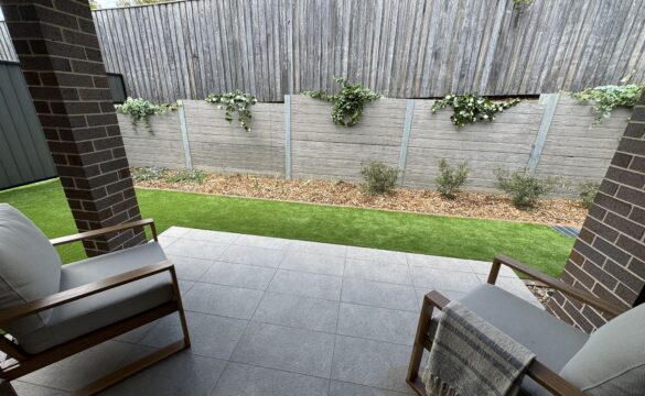 A view of the low maintenance patio and garden at Moss Vale Villa 19 at Oak Tree Retirement Village