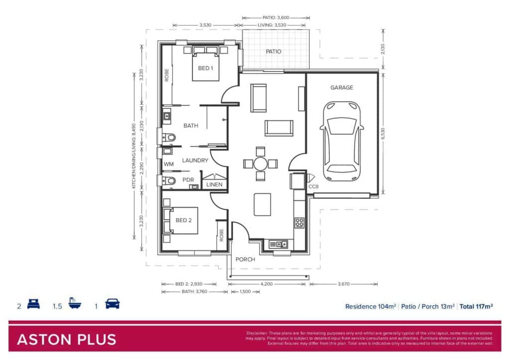 Floor plan of Dubbo Aston Plus Villa, showcasing layout and room dimensions.