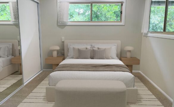 Retirement villa bedroom with built-in wardrobe