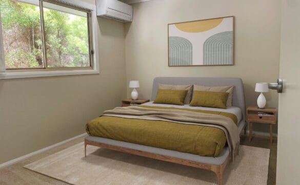 Retirement villa bedroom with garden outlook