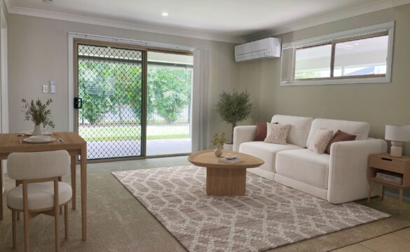 Retirement villa living room with garden outlook