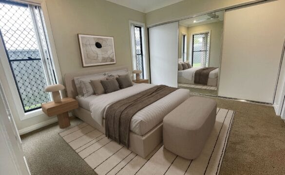 Retirement villa bedroom with built-in wardrobe