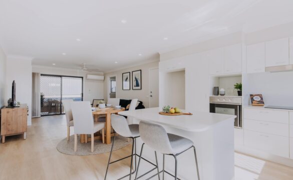 Open plan kitchen and dining in one of our Oak Tree Retirement Village Gunnedah Villas