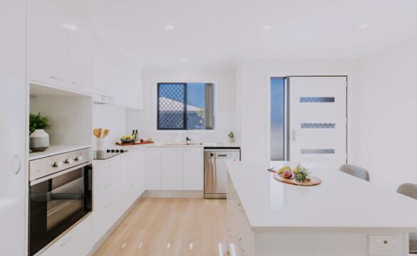 Modern white kitchen in one of our Oak Tree Retirement Village Gunnedah Villas