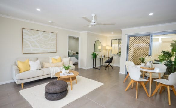 Open plan living area in a villa in our Cains retirement village