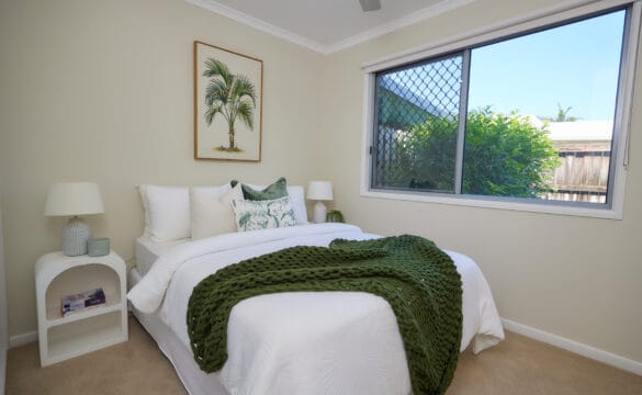 Light filled cosy bedroom in one of our Oak Tree Retirement Village Cairns Villas