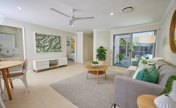 Open plan living area in one of our Oak Tree Retirement Village Cairns Villas