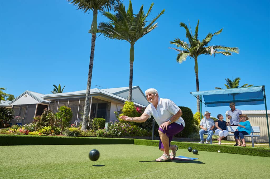 Senior residents of Oak Tree Retirement Village enjoying a game of lawn bowls