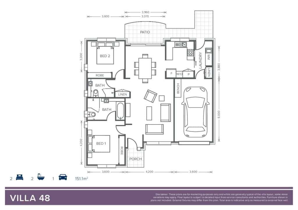 Floor plan of Victoria Point Villa 48, showcasing layout and room dimensions.