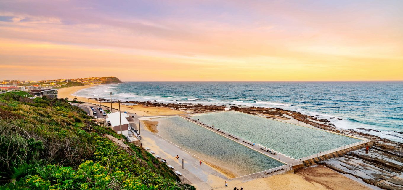 Sunset at Merewether Beach overlooking the Merewether ocean baths