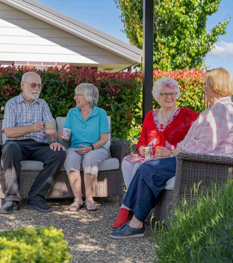 Senior friends enjoying the outdoor spaces at Oak Tree Retirement Village