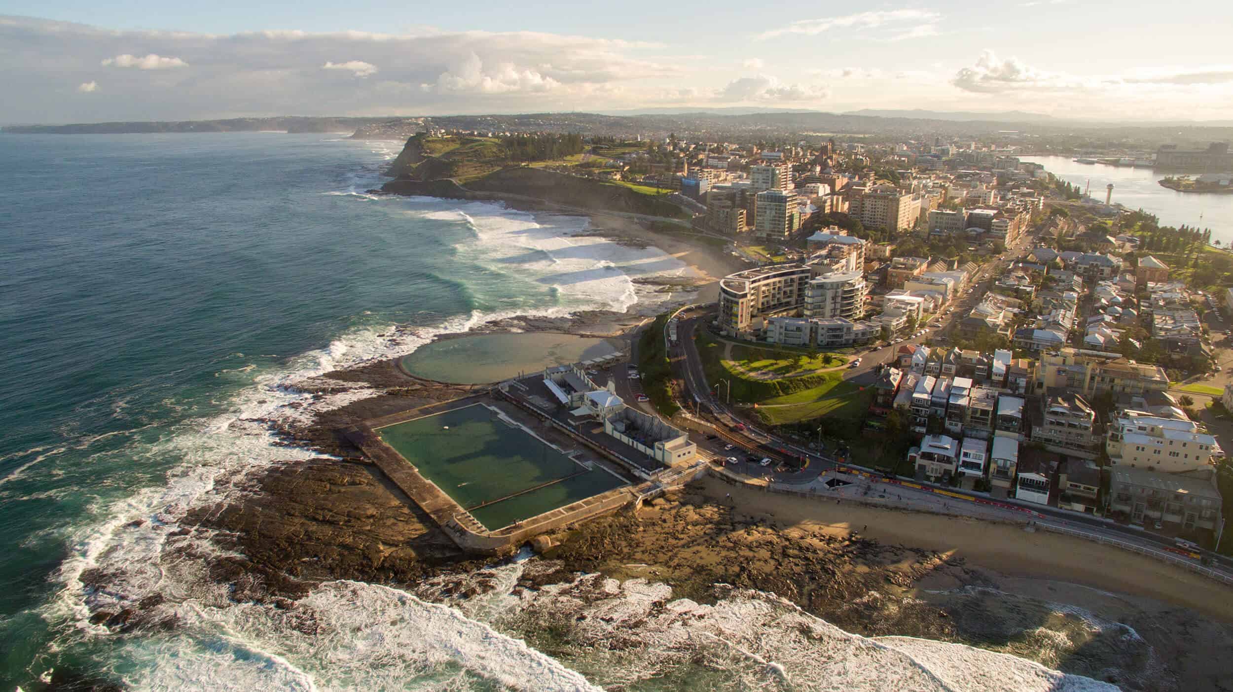 Aerial view of the coastline at Newcastle